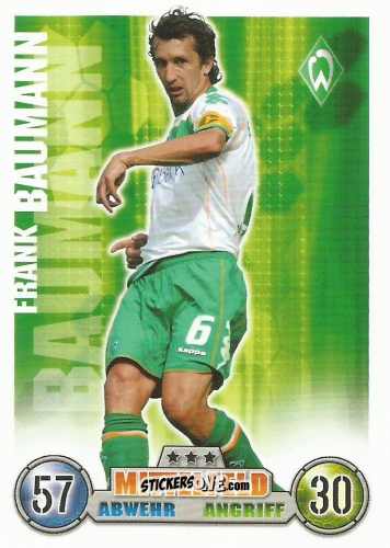 Cromo Frank Baumann - German Fussball Bundesliga 2008-2009. Match Attax n. 63 - Topps