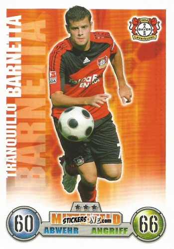 Sticker Tranquillo Barnetta - German Fussball Bundesliga 2008-2009. Match Attax n. 229 - Topps