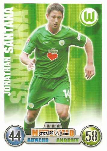 Figurina Jonathan Santana - German Fussball Bundesliga 2008-2009. Match Attax n. 319 - Topps