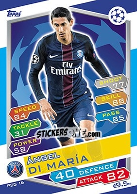 Figurina Ángel Di María - UEFA Champions League 2016-2017. Match Attax n. PSG16 - Topps