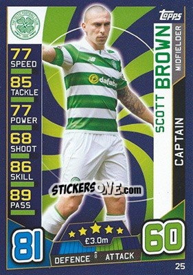 Cromo Scott Brown - SPFL 2016-2017. Match Attax n. 25 - Topps