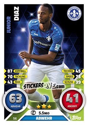 Cromo Junior Diaz - German Fussball Bundesliga 2016-2017. Match Attax n. 56 - Topps