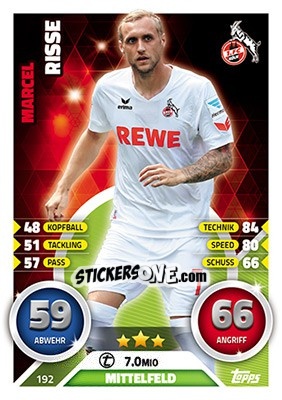 Sticker Marcel Risse - German Fussball Bundesliga 2016-2017. Match Attax n. 192 - Topps