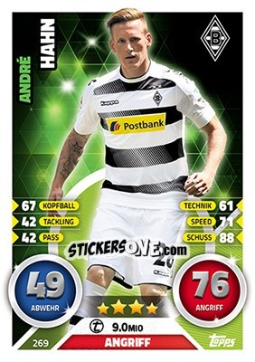 Cromo André Hahn - German Fussball Bundesliga 2016-2017. Match Attax n. 269 - Topps