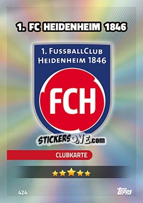 Cromo 1.FC Heidenheim 1846 - German Fussball Bundesliga 2016-2017. Match Attax n. 424 - Topps