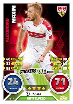 Cromo Alexandru Maxim - German Fussball Bundesliga 2016-2017. Match Attax n. 447 - Topps