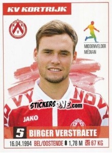 Cromo Birger Verstraete - Belgian Pro League 2016-2017 n. 167 - Panini