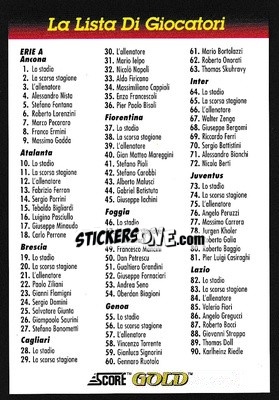 Figurina Checklist - GOLD Calcio 1992-1993 n. CL1 - Score