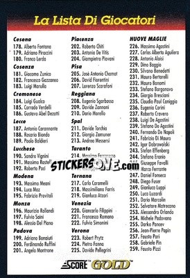 Figurina Checklist - GOLD Calcio 1992-1993 n. CL2 - Score