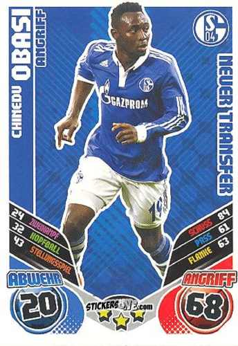 Figurina Chinedu Obasi - German Football Bundesliga 2011-2012. Match Attax Extra n. 48 - Topps