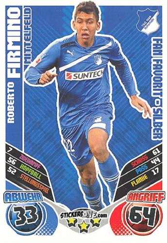 Figurina Roberto Firmino - German Football Bundesliga 2011-2012. Match Attax Extra n. 80 - Topps