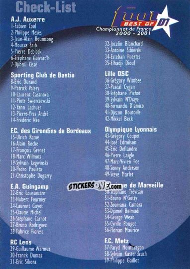 Figurina Checklist - Foot Best Of D1 2000-2001 n. 127 - Panini
