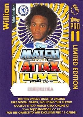 Figurina Willian - English Premier League 2016-2017. Match Attax Extra n. P36 - Topps