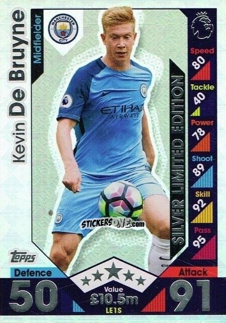 Cromo Kevin De Bruyne - English Premier League 2016-2017. Match Attax Extra n. LE1S - Topps