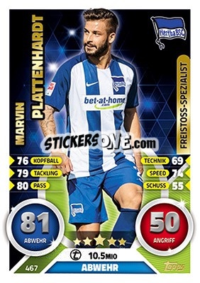 Figurina Marvin Plattenhardt - German Fussball Bundesliga 2016-2017. Match Attax Extra n. 467 - Topps