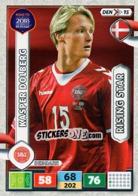 Figurina Kasper Dolberg - Road To 2018 Fifa World Cup Russia. Adrenalyn Xl n. DEN15 - Panini