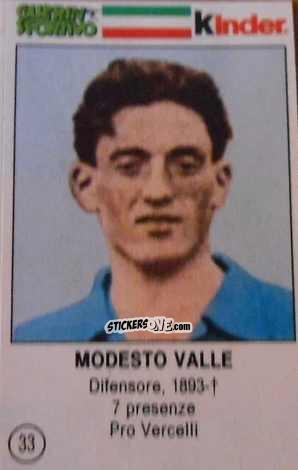 Cromo Modesto Valle - Azzurri. La Storia Della Nazionale Italiana n. 33 - Guerin Sportivo