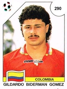 Sticker Gildardo Biderman Gomez - Campeonato De Futebol Mundial 1990 n. 290 - Panini