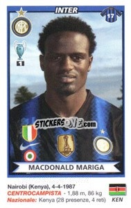 Figurina Macdonald Mariga (Inter) - Calciatori 2010-2011 n. A39 - Panini