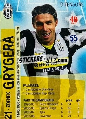 Cromo Zdenek Grygera - Juventus. I Piu Forti Siamo Noi n. 36 - Edibas
