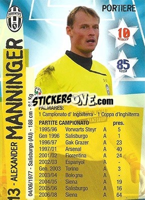 Figurina Alexander Manninger - Juventus. I Piu Forti Siamo Noi n. 40 - Edibas