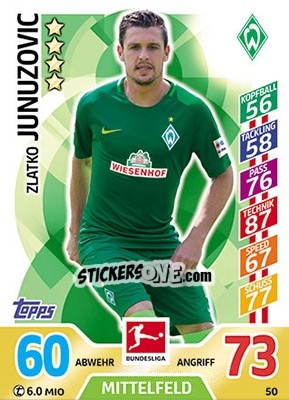 Figurina Zlatko Junuzovic - German Fussball Bundesliga 2017-2018. Match Attax n. 50 - Topps