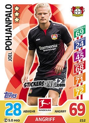 Cromo Joel Pohjanpalo - German Fussball Bundesliga 2017-2018. Match Attax n. 212 - Topps