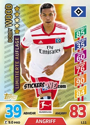 Figurina Bobby Wood - German Fussball Bundesliga 2017-2018. Match Attax n. L11 - Topps