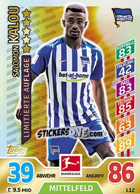Cromo Salomon Kalou - German Fussball Bundesliga 2017-2018. Match Attax n. L12 - Topps