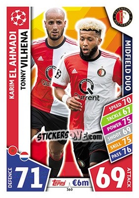 Cromo Karim El Ahmadi / Tonny Vilhena - UEFA Champions League 2017-2018. Match Attax n. 360 - Topps