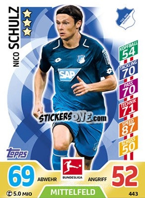 Cromo Nico Schulz - German Fussball Bundesliga 2017-2018. Match Attax Extra n. 443 - Topps