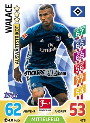 Sticker Walace - German Fussball Bundesliga 2017-2018. Match Attax Extra n. 478 - Topps