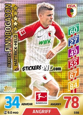 Cromo Alfred Finnbogason - German Fussball Bundesliga 2017-2018. Match Attax Extra n. 598 - Topps