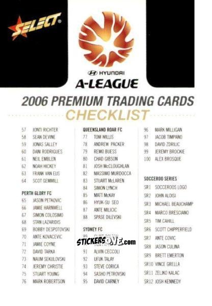 Figurina Checklist - Hyundai A-League 2006 n. 3 - Select