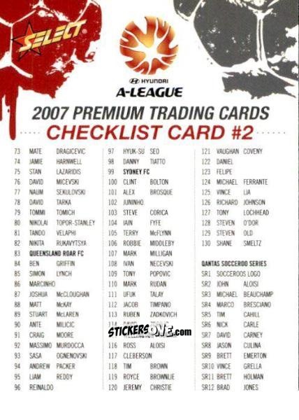 Cromo Checklist - Hyundai A-League 2007 n. 2 - Select