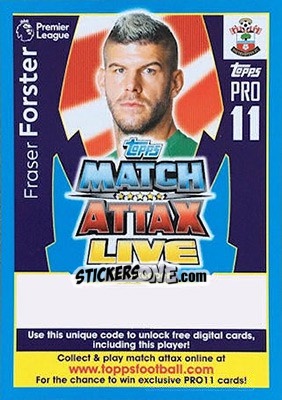 Sticker Fraser Forster - English Premier League 2017-2018. Match Attax Extra n. PLX18-INUK22 - Topps