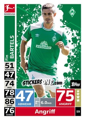 Cromo Fin Bartels - German Fussball Bundesliga 2018-2019. Match Attax n. 59 - Topps