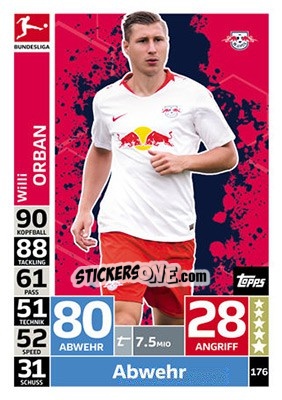 Sticker Willi Orban - German Fussball Bundesliga 2018-2019. Match Attax n. 176 - Topps