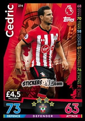 Figurina Cédric Soares - English Premier League 2018-2019. Match Attax n. 274 - Topps