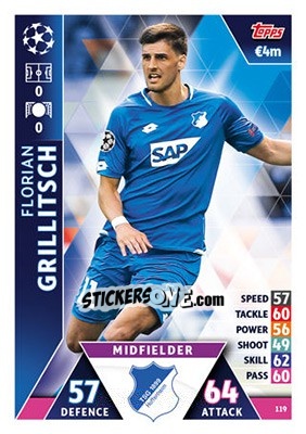Figurina Florian Grillitsch - UEFA Champions League 2018-2019. Match Attax n. 119 - Topps