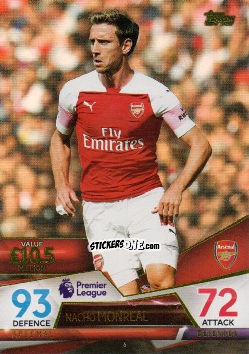 Cromo Nacho Monreal - English Premier League 2018-2019. Match Attax Ultimate n. 6 - Topps