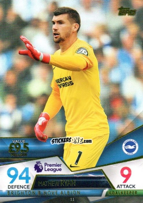 Figurina Mathew Ryan - English Premier League 2018-2019. Match Attax Ultimate n. 11 - Topps