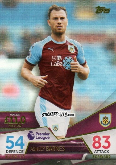 Figurina Ashley Barnes - English Premier League 2018-2019. Match Attax Ultimate n. 19 - Topps