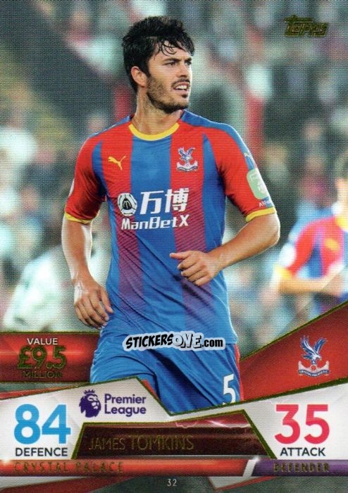 Figurina James Tomkins - English Premier League 2018-2019. Match Attax Ultimate n. 32 - Topps