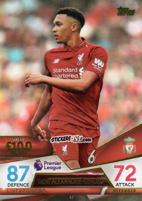 Figurina Trent Alexander-Arnold - English Premier League 2018-2019. Match Attax Ultimate n. 57 - Topps