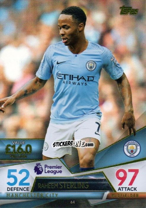 Cromo Raheem Sterling - English Premier League 2018-2019. Match Attax Ultimate n. 64 - Topps