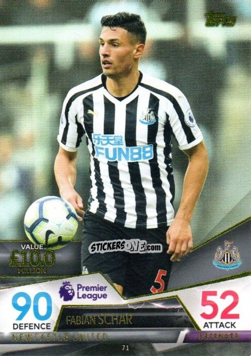 Sticker Fabian Schar - English Premier League 2018-2019. Match Attax Ultimate n. 71 - Topps