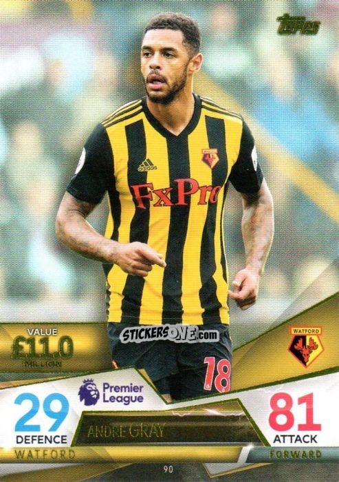 Figurina Andre Gray - English Premier League 2018-2019. Match Attax Ultimate n. 90 - Topps
