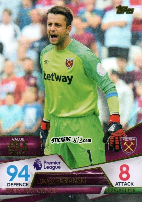 Cromo Lukasz Fabianski - English Premier League 2018-2019. Match Attax Ultimate n. 91 - Topps