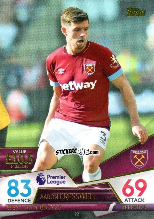 Cromo Aaron Cresswell - English Premier League 2018-2019. Match Attax Ultimate n. 92 - Topps